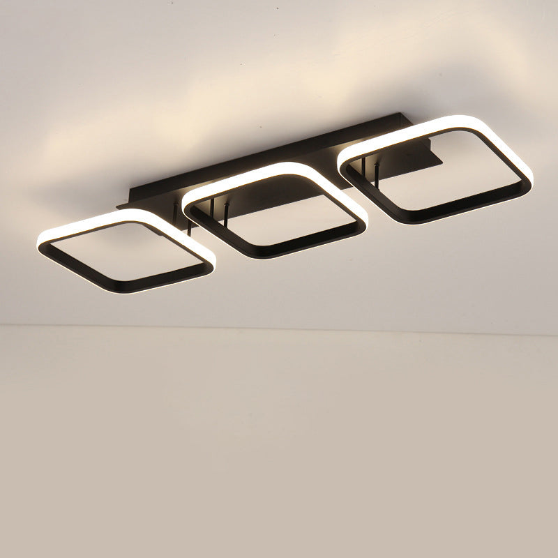 21.5"/31"/41" L Square Semi Flush Acrylic Lamp, Black/Gold, LED Ceiling Mount, Warm/White Light