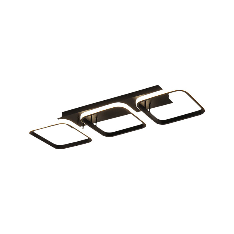 21.5"/31"/41" L Square Semi Flush Acrylic Lamp, Black/Gold, LED Ceiling Mount, Warm/White Light