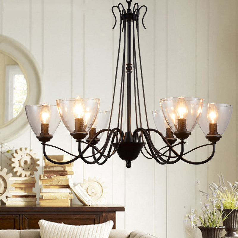 Modern Black Tapered Chandelier - 3/5/6-Light Clear Glass Pendant Light for Living Room