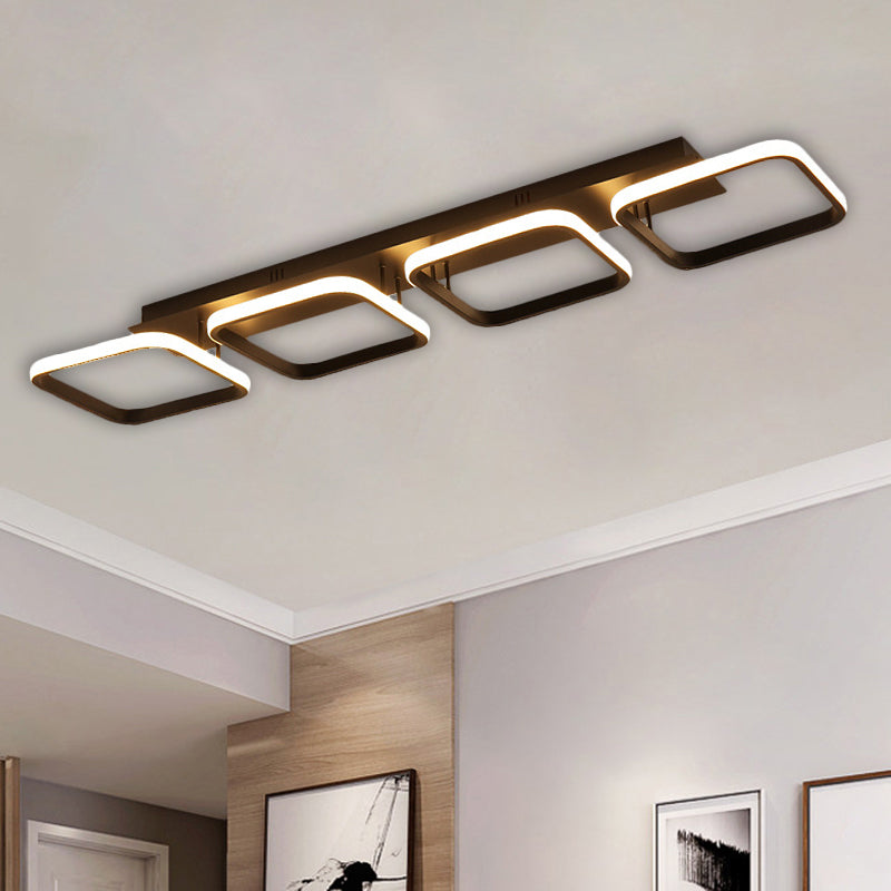 21.5"/31"/41" L Square Semi Flush Acrylic Lamp, Black/Gold, LED Ceiling Mount, Warm/White Light