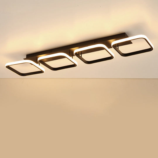 21.5"/31"/41" L Square Semi Flush Acrylic Lamp, Black/Gold, LED Ceiling Mount, Warm/White Light