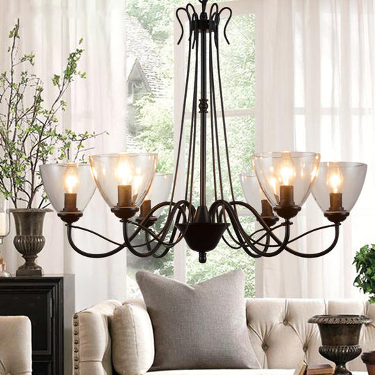 Modern Black Tapered Chandelier - 3/5/6-Light Clear Glass Pendant Light for Living Room