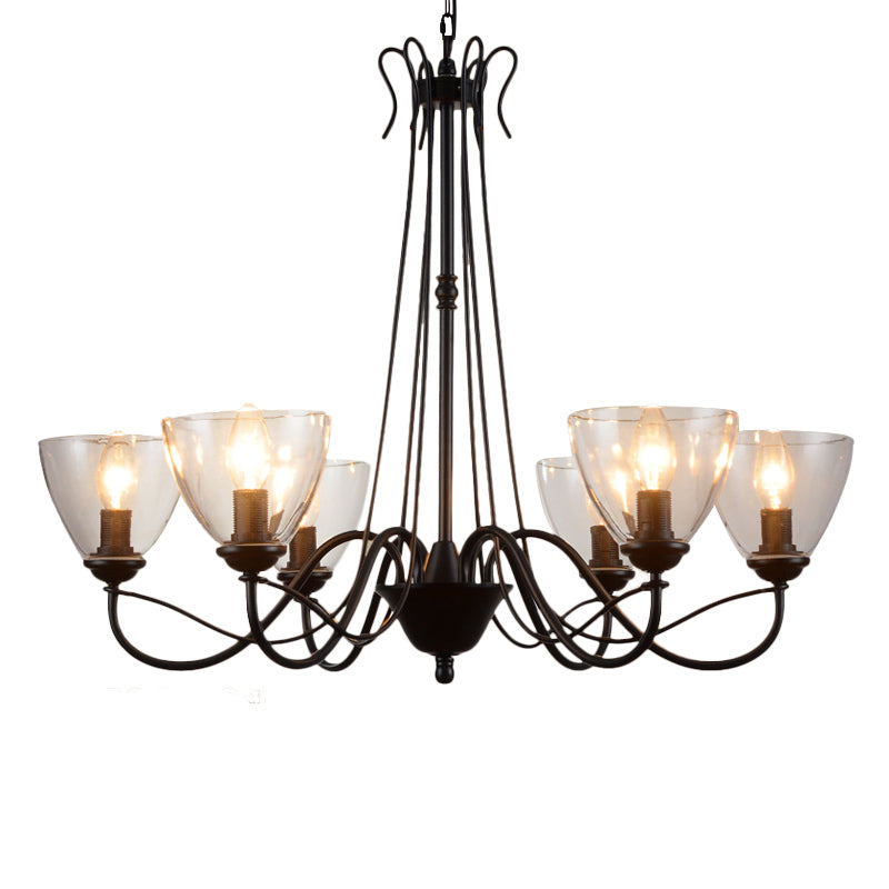 Modern Black Tapered Chandelier - 3/5/6-Light Clear Glass Pendant Light for Living Room