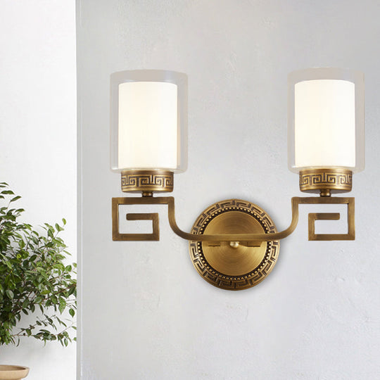 Traditional Brass Wall Sconce Light With Clear And White Dual Cylinder Glass Bulbs