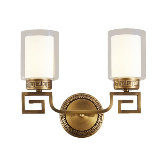 Traditional Brass Wall Sconce Light With Clear And White Dual Cylinder Glass Bulbs