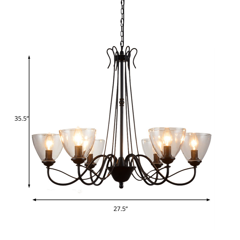 Modern Black Tapered Chandelier - 3/5/6-Light Clear Glass Pendant Light for Living Room