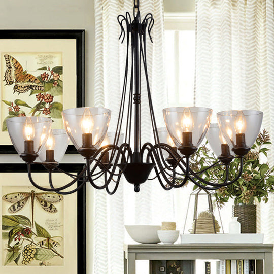 Modern Black Tapered Chandelier - 3/5/6-Light Clear Glass Pendant Light for Living Room