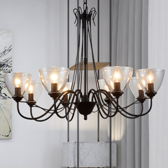 Modern Black Tapered Chandelier - 3/5/6-Light Clear Glass Pendant Light for Living Room