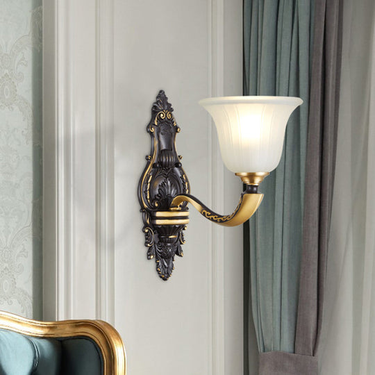 Farmhouse Bell Wall Sconce With Fluted Glass Shade In Black And Gold 1 / Black-Gold