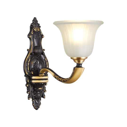 Farmhouse Bell Wall Sconce With Fluted Glass Shade In Black And Gold