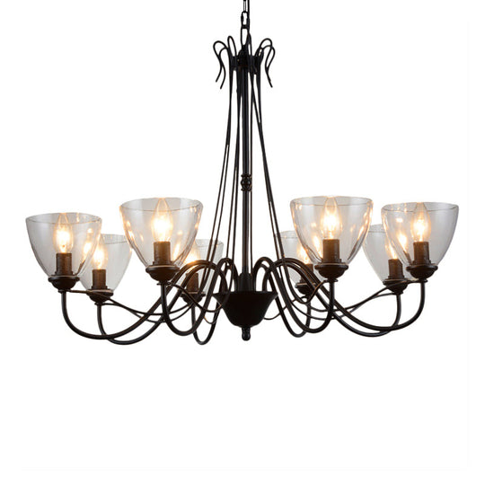 Modern Black Tapered Chandelier - 3/5/6-Light Clear Glass Pendant Light for Living Room