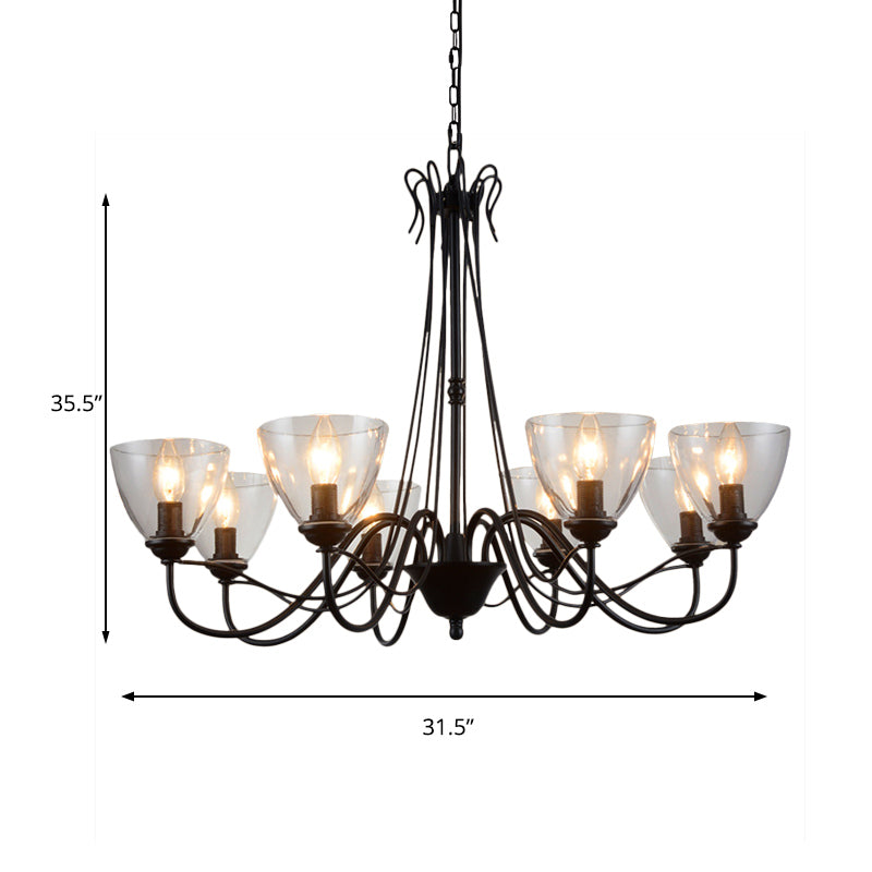 Modern Black Tapered Chandelier - 3/5/6-Light Clear Glass Pendant Light for Living Room