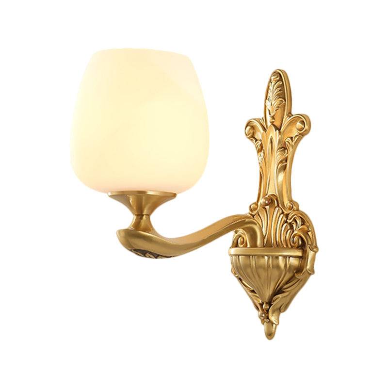 Countryside Wall Sconce With Brass Accent And Cream Glass Cup For Bedroom Lighting