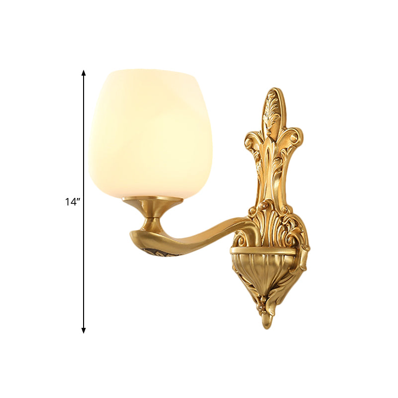 Countryside Wall Sconce With Brass Accent And Cream Glass Cup For Bedroom Lighting