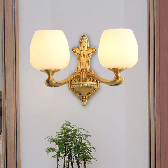 Countryside Wall Sconce With Brass Accent And Cream Glass Cup For Bedroom Lighting