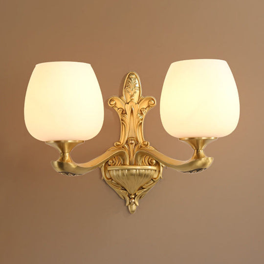 Countryside Wall Sconce With Brass Accent And Cream Glass Cup For Bedroom Lighting