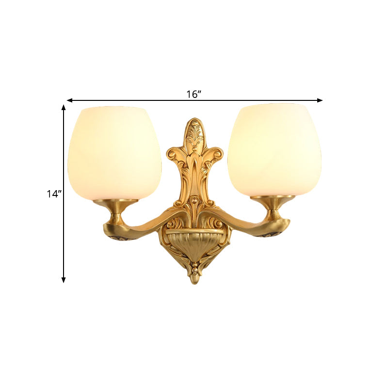 Countryside Wall Sconce With Brass Accent And Cream Glass Cup For Bedroom Lighting