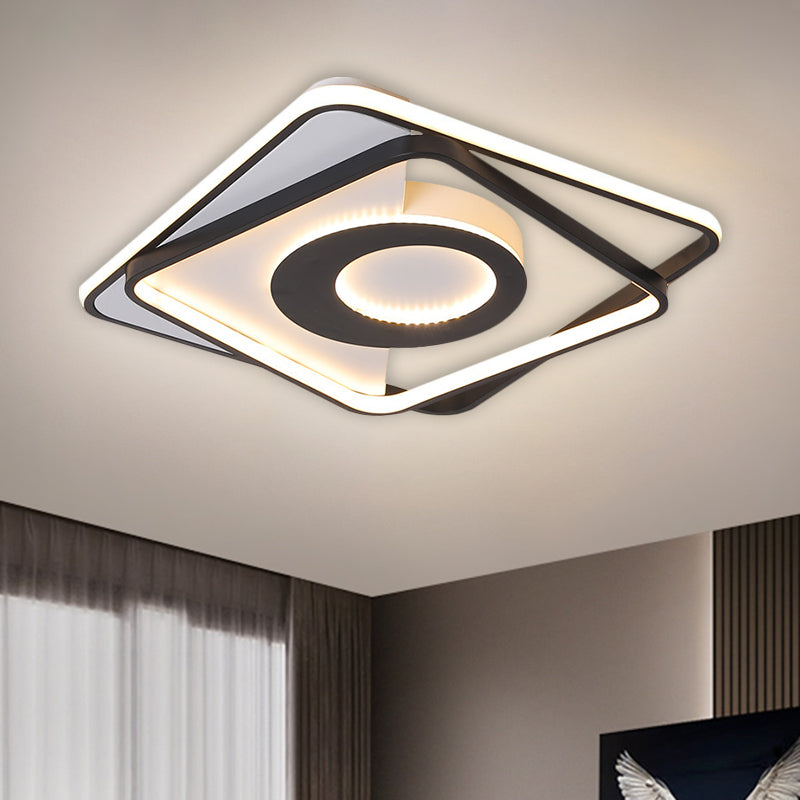 Nordic Led Acrylic Square Semi Flush Ceiling Lamp 16/20 Wide Black-White Interlaced Design