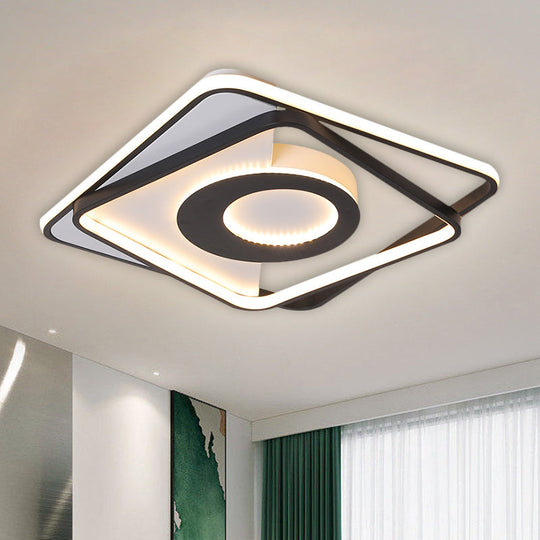 Nordic Led Acrylic Square Semi Flush Ceiling Lamp 16/20 Wide Black-White Interlaced Design