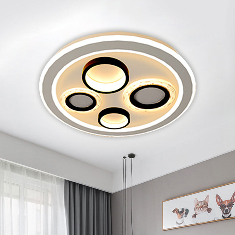 Circular Modernist LED Black Ceiling Light Fixture for Bedroom, 16.5"/20.5" Diameter