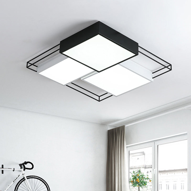 Nordic Metal LED Ceiling Lamp in Black and White - Square Flush Design, 18"/21.5" Width