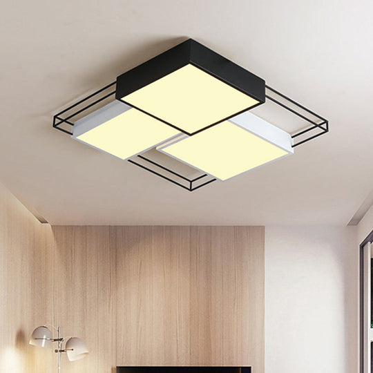 Nordic Metal LED Ceiling Lamp in Black and White - Square Flush Design, 18"/21.5" Width