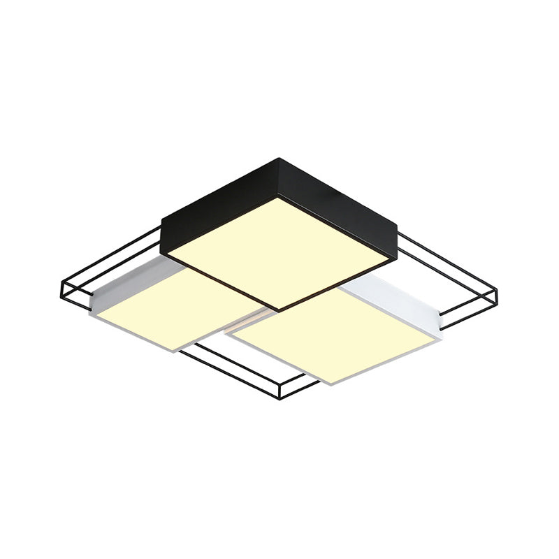 Nordic Metal LED Ceiling Lamp in Black and White - Square Flush Design, 18"/21.5" Width