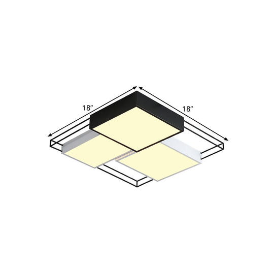 Nordic Metal LED Ceiling Lamp in Black and White - Square Flush Design, 18"/21.5" Width