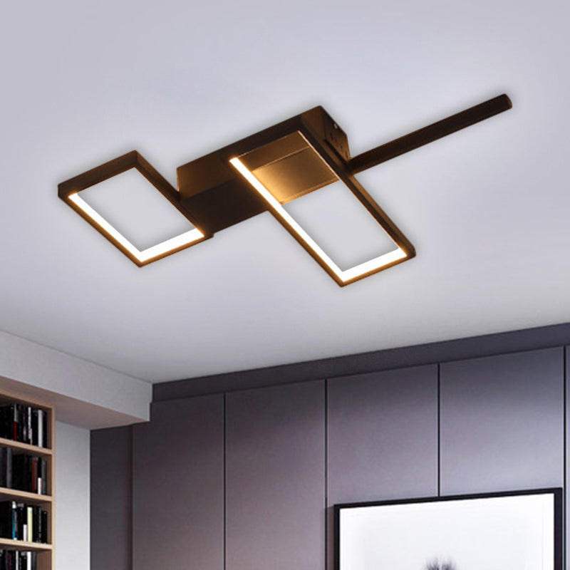 Sleek Black/Gold Rectangle Semi Flush LED Ceiling Light - 19"/27.5"/35.5" L - Easy-to-Install Metal Fixture