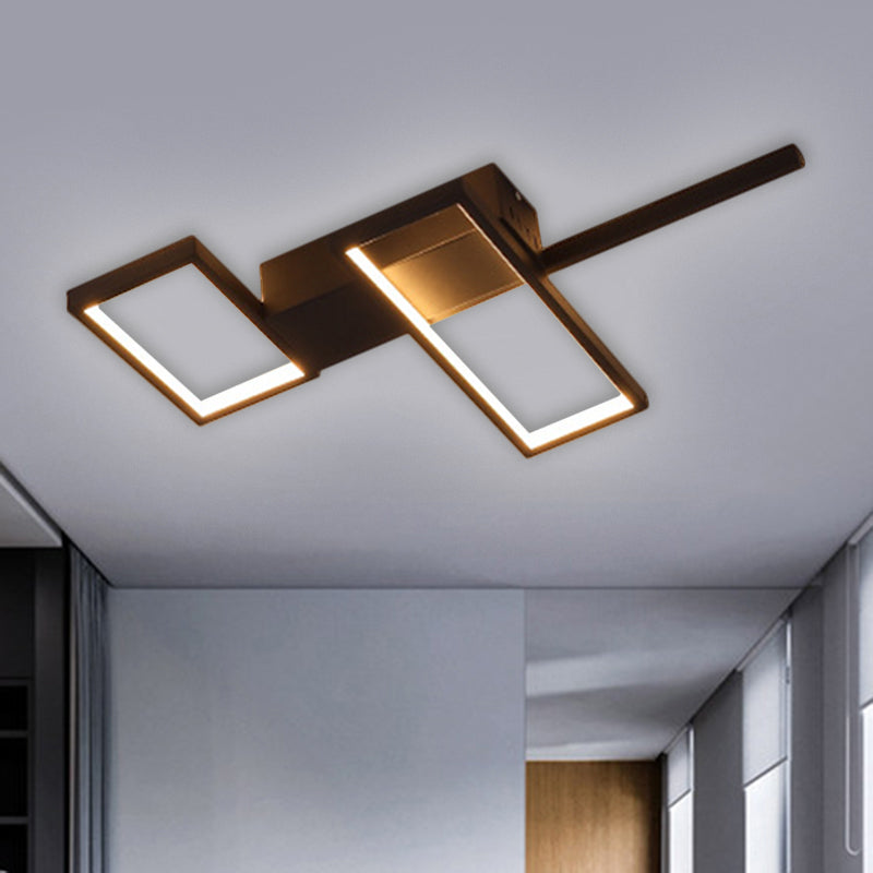 Sleek Black/Gold Rectangle Semi Flush LED Ceiling Light - 19"/27.5"/35.5" L - Easy-to-Install Metal Fixture