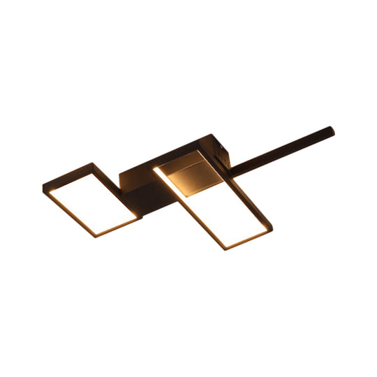 Sleek Black/Gold Rectangle Semi Flush LED Ceiling Light - 19"/27.5"/35.5" L - Easy-to-Install Metal Fixture