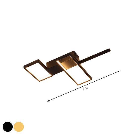 Sleek Black/Gold Rectangle Semi Flush Led Ceiling Light - 19/27.5/35.5 L Easy-To-Install Metal