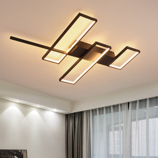 Sleek Black/Gold Rectangle Semi Flush Led Ceiling Light - 19/27.5/35.5 L Easy-To-Install Metal