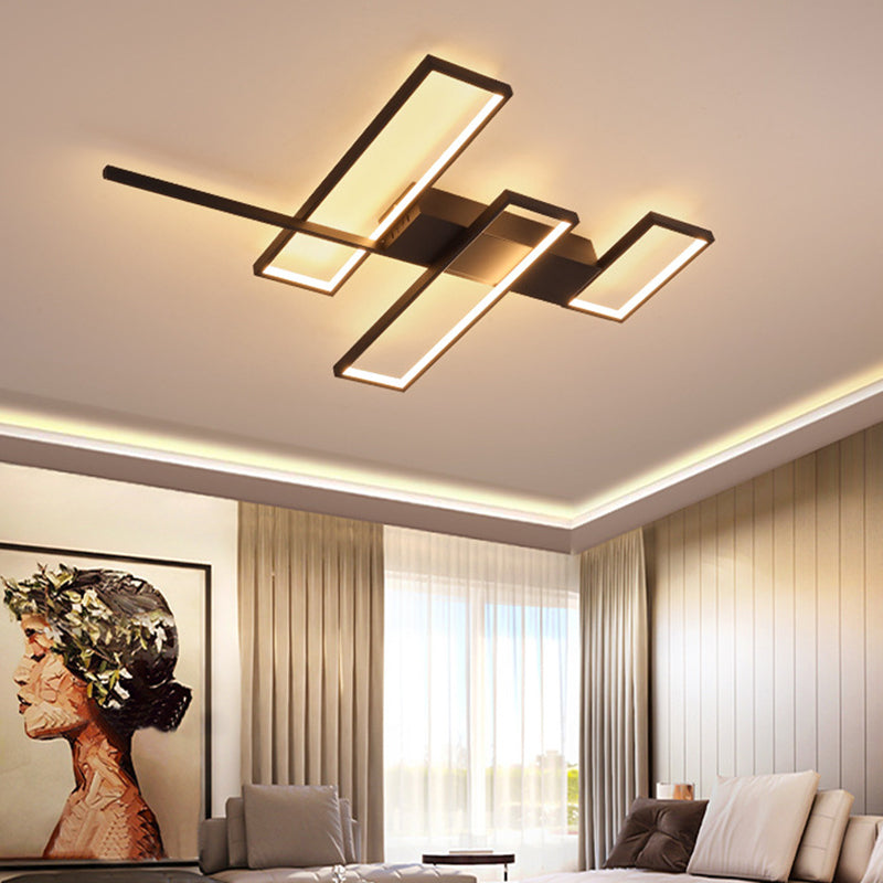 Sleek Black/Gold Rectangle Semi Flush Led Ceiling Light - 19/27.5/35.5 L Easy-To-Install Metal