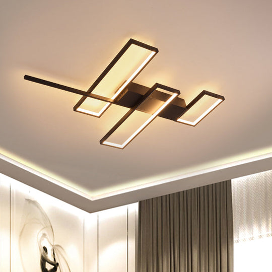 Sleek Black/Gold Rectangle Semi Flush Led Ceiling Light - 19/27.5/35.5 L Easy-To-Install Metal