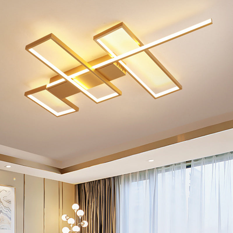 Sleek Black/Gold Rectangle Semi Flush Led Ceiling Light - 19/27.5/35.5 L Easy-To-Install Metal