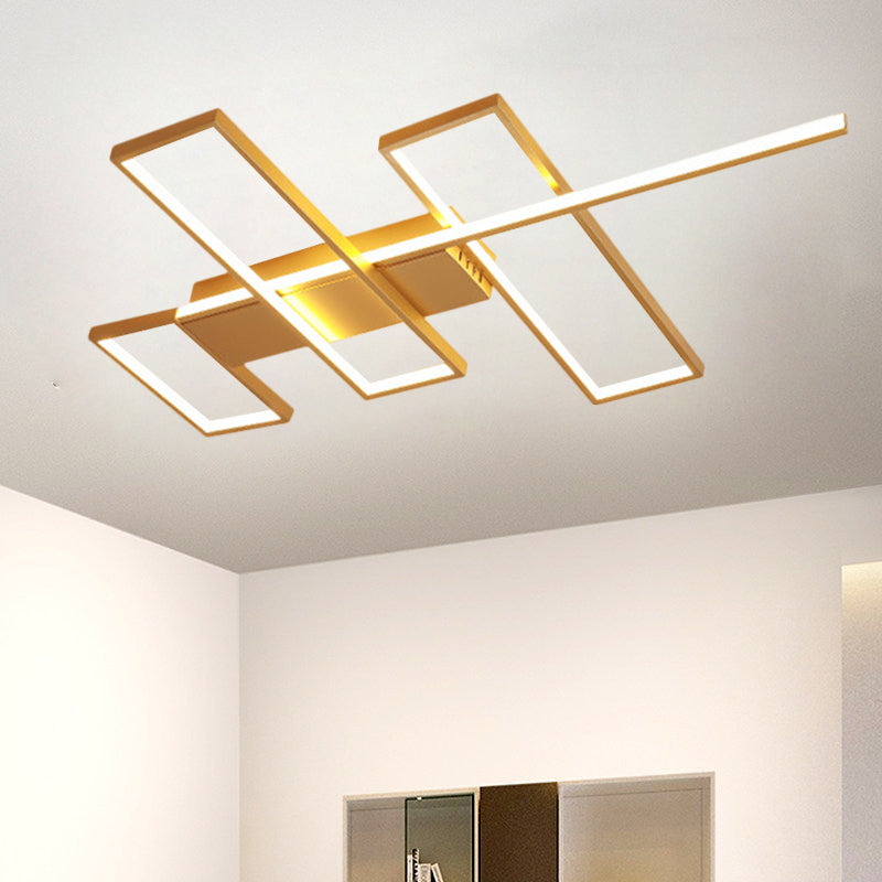 Sleek Black/Gold Rectangle Semi Flush Led Ceiling Light - 19/27.5/35.5 L Easy-To-Install Metal