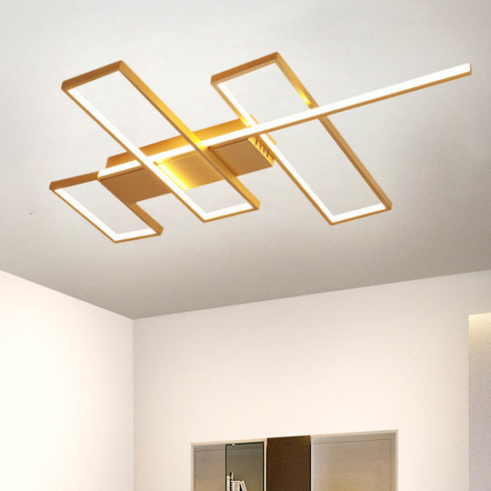 Sleek Black/Gold Rectangle Semi Flush Led Ceiling Light - 19/27.5/35.5 L Easy-To-Install Metal