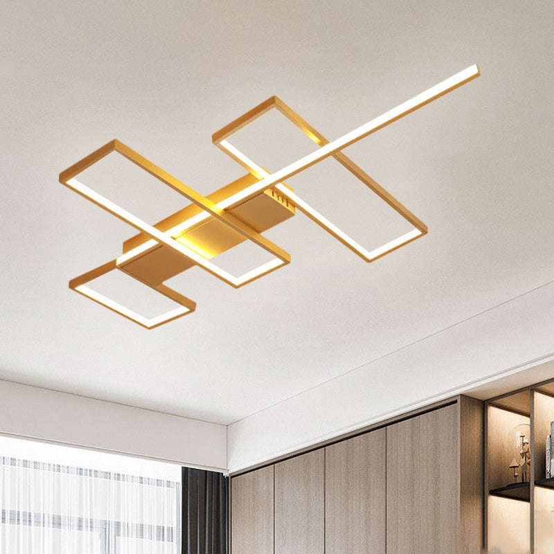 Sleek Black/Gold Rectangle Semi Flush Led Ceiling Light - 19/27.5/35.5 L Easy-To-Install Metal