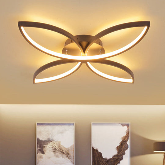 Nordic Style Metallic Butterfly Semi Flush LED Ceiling Fixture in Warm/White Light - 23"/29" Wide, Black/White