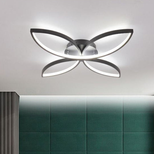 Nordic Style Metallic Butterfly Semi Flush LED Ceiling Fixture in Warm/White Light - 23"/29" Wide, Black/White