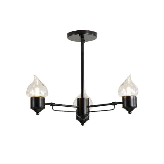 Vintage Bedroom Pendant Chandelier - Candle Clear Glass Light - 3/6/8-Light - Black