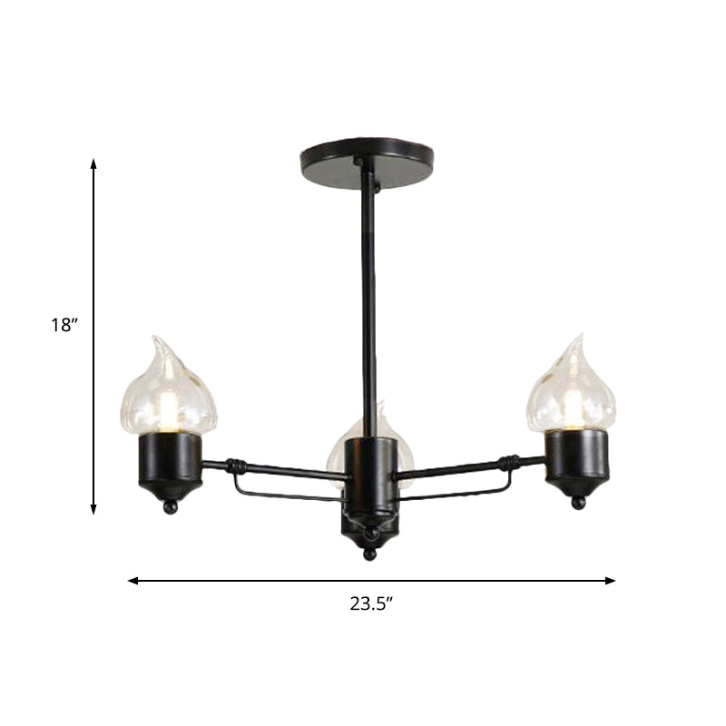 Vintage Bedroom Pendant Chandelier - Candle Clear Glass Light - 3/6/8-Light - Black