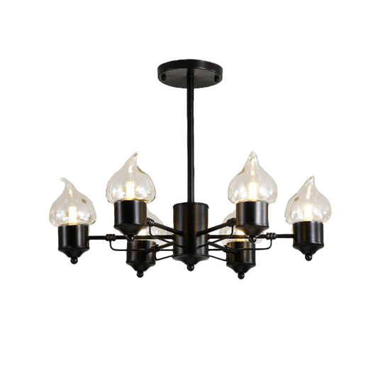 Vintage Bedroom Pendant Chandelier - Candle Clear Glass Light - 3/6/8-Light - Black