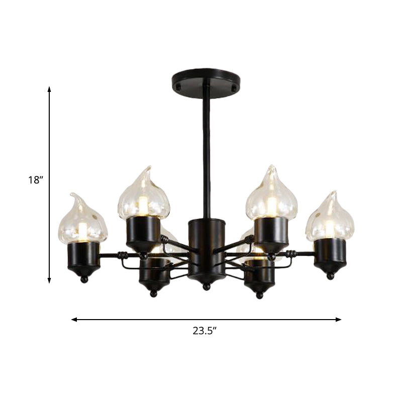 Vintage Bedroom Pendant Chandelier - Candle Clear Glass Light - 3/6/8-Light - Black