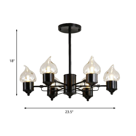 Vintage Bedroom Pendant Chandelier - Candle Clear Glass Light - 3/6/8-Light - Black