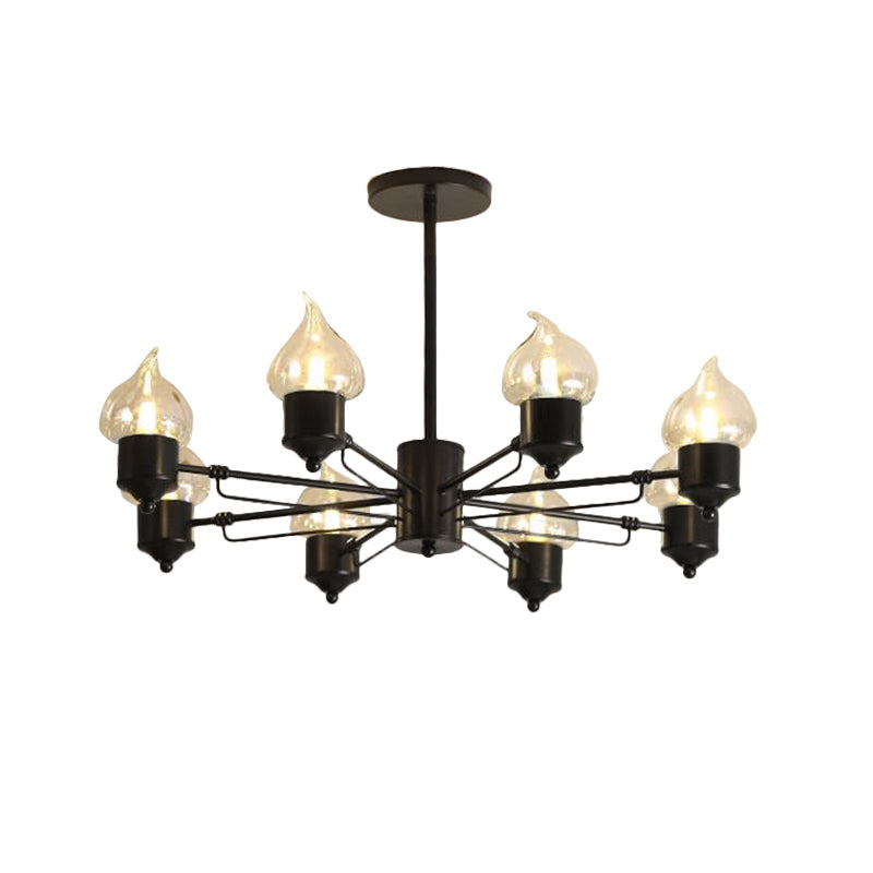 Vintage Bedroom Pendant Chandelier - Candle Clear Glass Light - 3/6/8-Light - Black