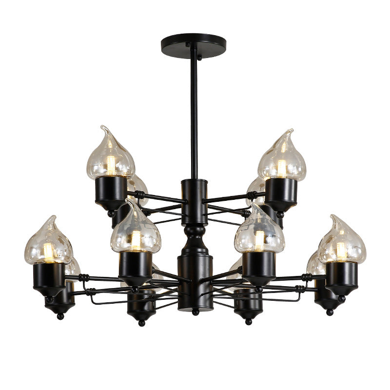 Vintage Bedroom Pendant Chandelier - Candle Clear Glass Light - 3/6/8-Light - Black