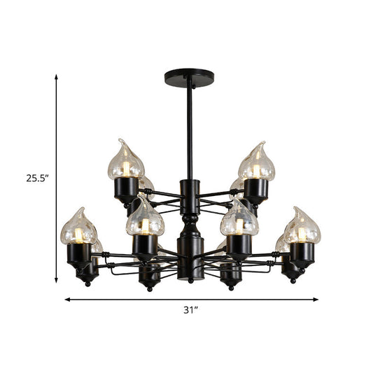 Vintage Bedroom Pendant Chandelier - Candle Clear Glass Light - 3/6/8-Light - Black