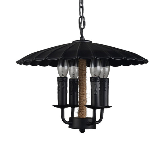 Retro Style Wavy Pendant Light With 4 Metal Candle Bulbs In Black - Ideal For Dining Room